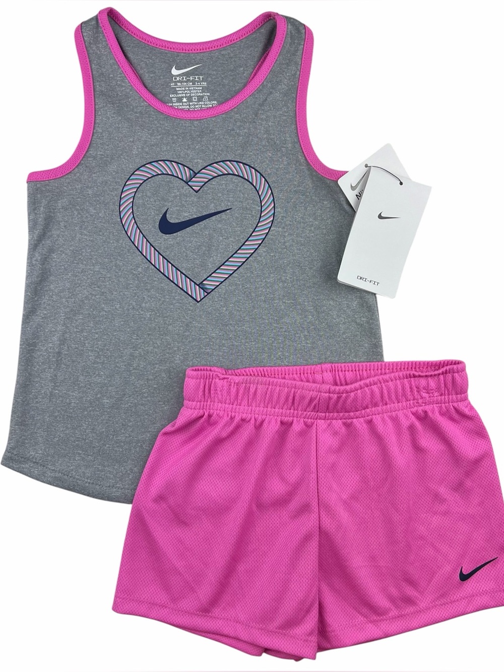 Nike Dri-FIT Happy Camper Toddler Girls Tank Top Mesh Shorts Set Size 4T Pink